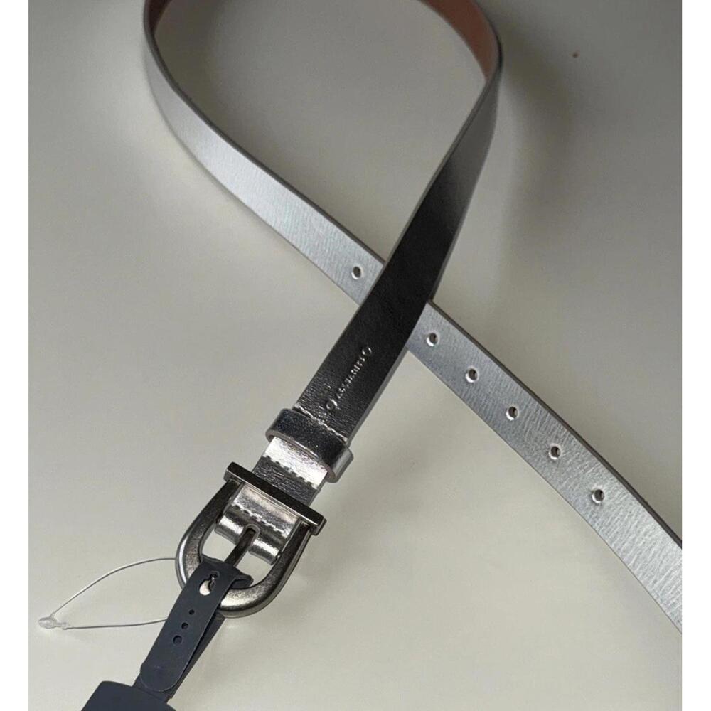 ALLSAINTS New Luna Metallic Leather Silver Western Skinny Womens Belt Size XL - Picture 2 of 11